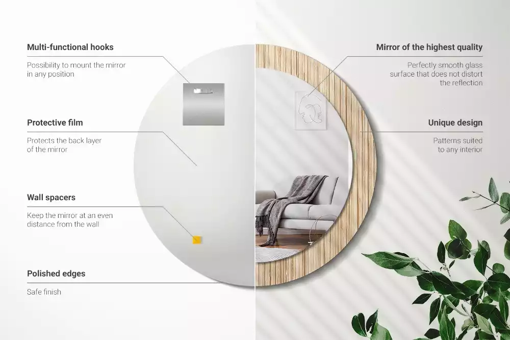 Espelho decorativo redondo palha de bambu