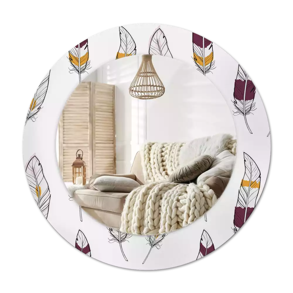 Espelho redondo decorativo penas