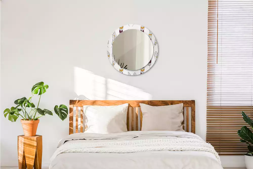 Espelho redondo decorativo penas