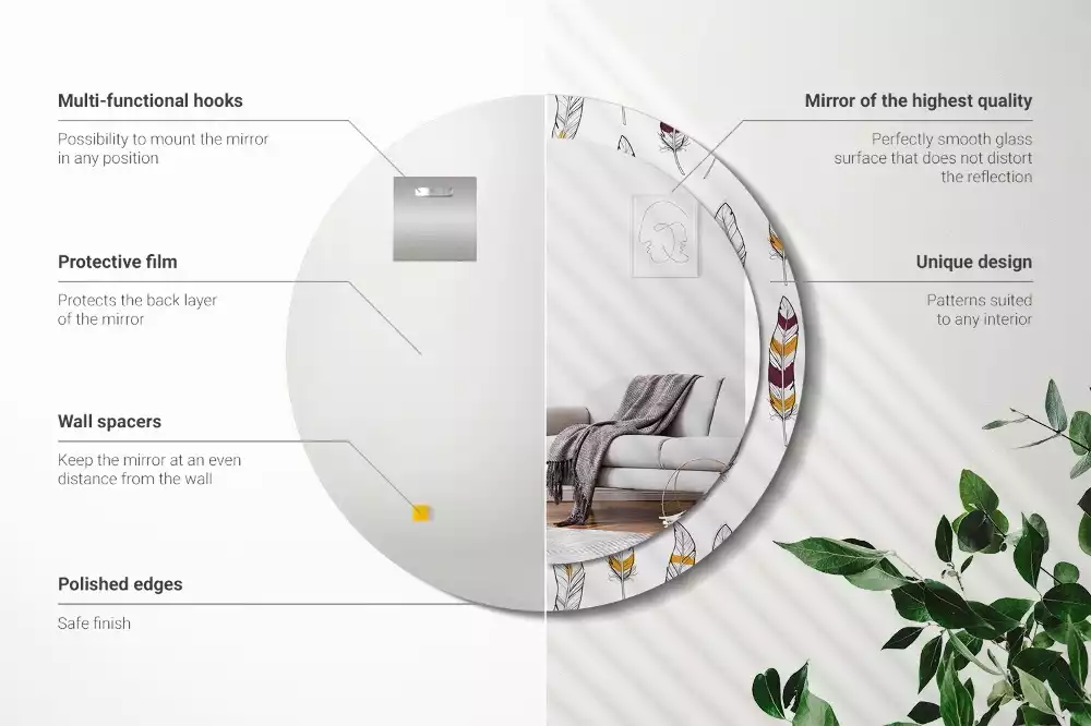 Espelho redondo decorativo penas