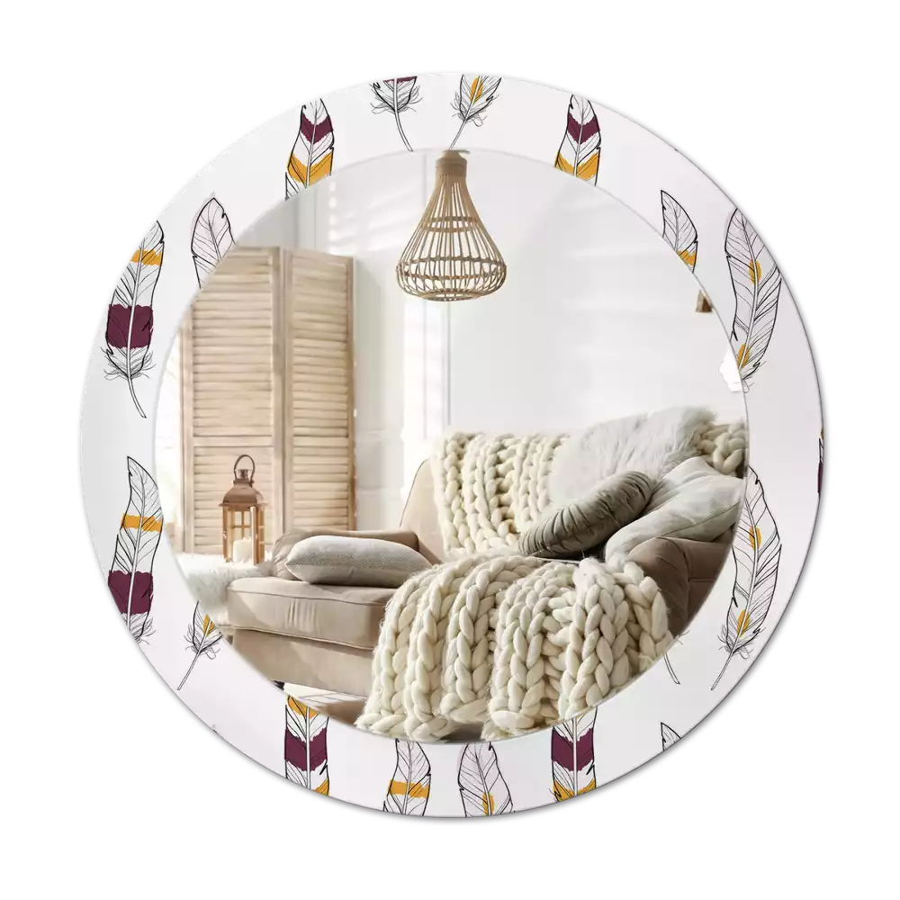 Espelho redondo decorativo penas