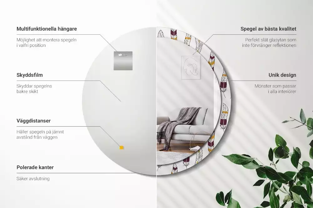 Espelho redondo decorativo penas