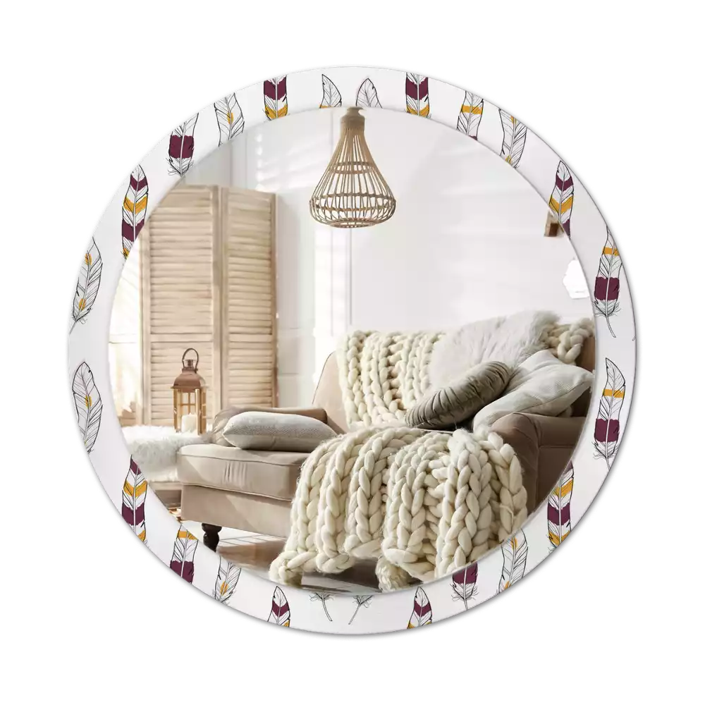 Espelho redondo decorativo penas