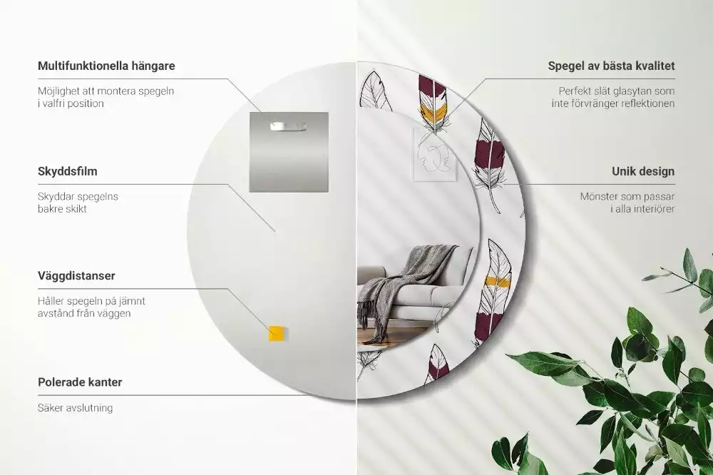 Espelho redondo decorativo penas