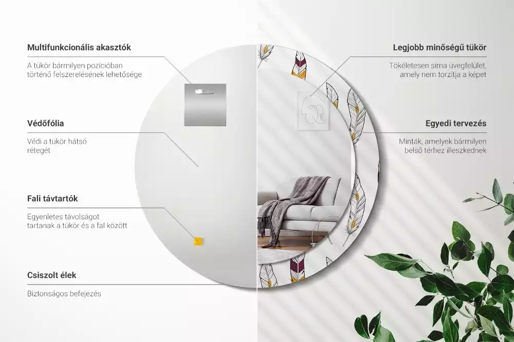 Espelho redondo decorativo penas