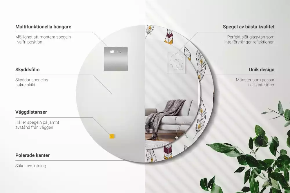 Espelho redondo decorativo penas