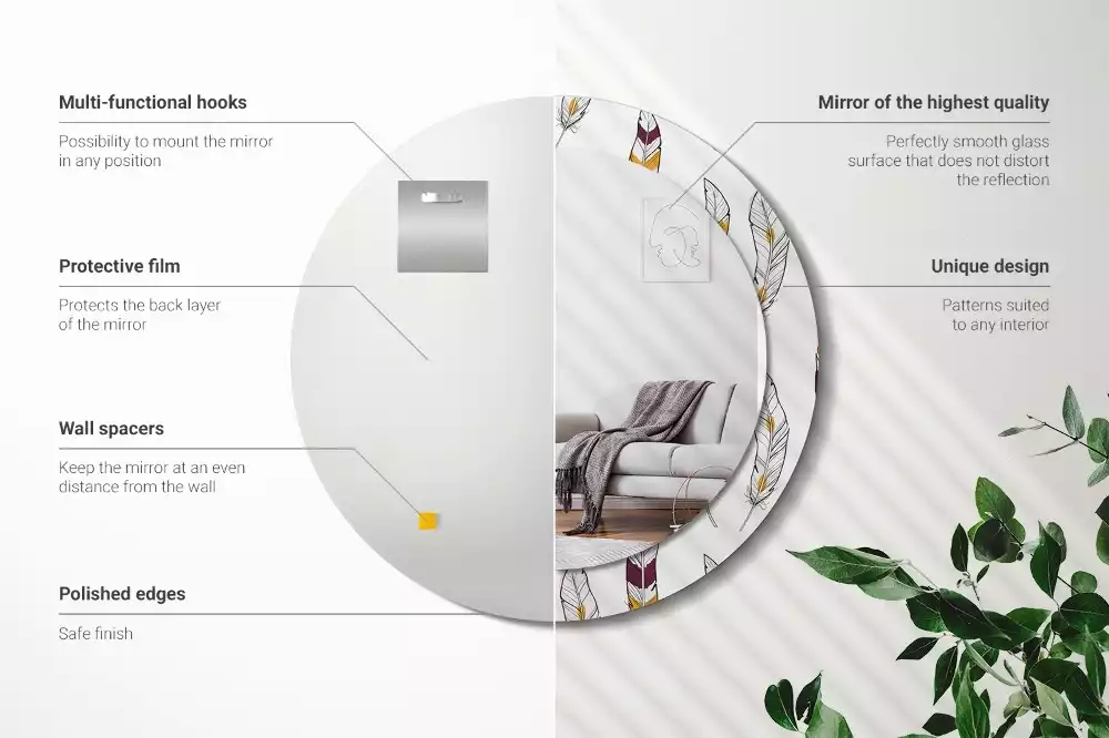 Espelho redondo decorativo penas