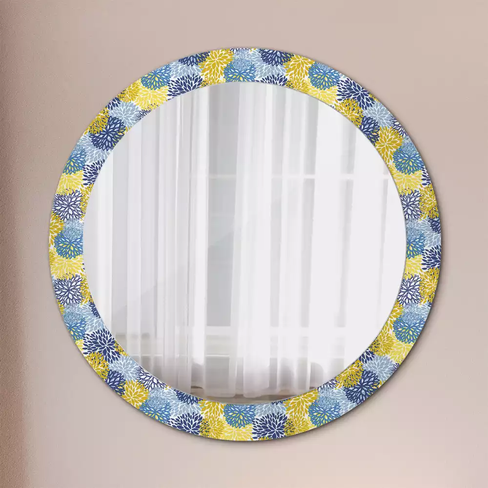 Espelho decorativo Redondo Flores azuis