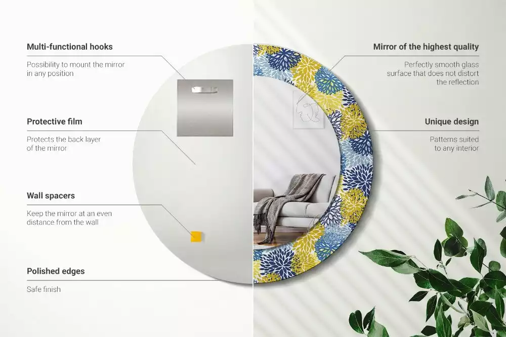 Espelho decorativo Redondo Flores azuis