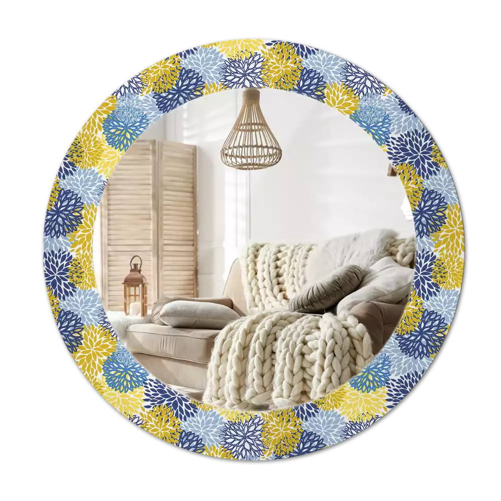 Espelho decorativo Redondo Flores azuis