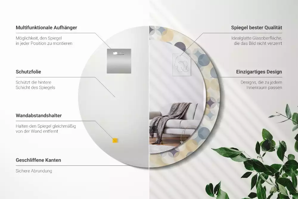 Espelho redondo decorativo Círculos geométricos