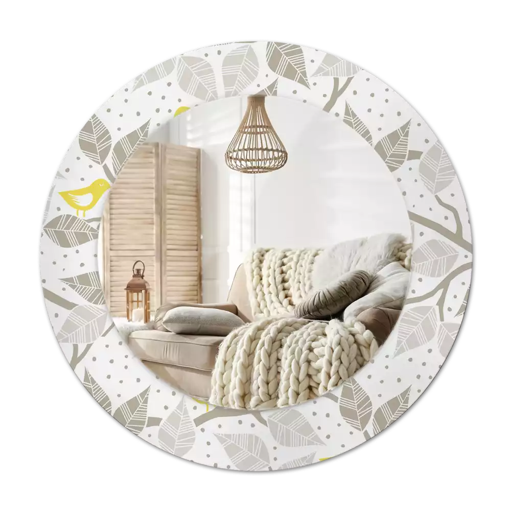 Espelho decorativo redondo Pássaros amarelos nos galhos