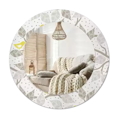 Espelho decorativo redondo Pássaros amarelos nos galhos