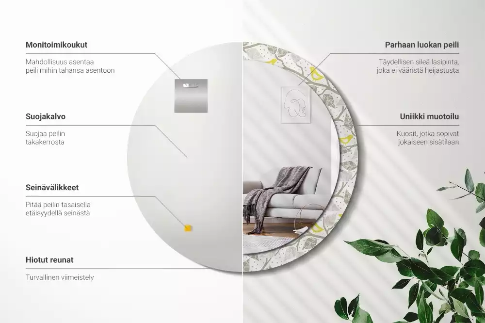 Espelho decorativo redondo Pássaros amarelos nos galhos