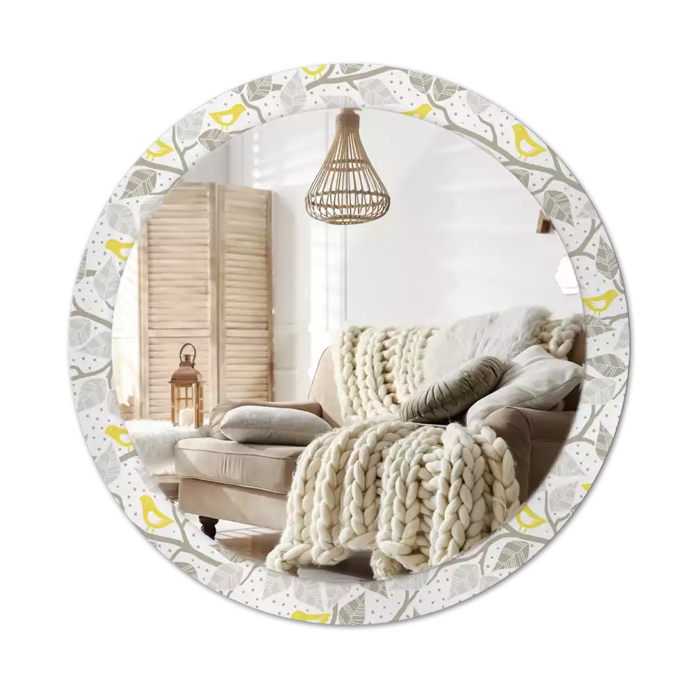 Espelho decorativo redondo Pássaros amarelos nos galhos