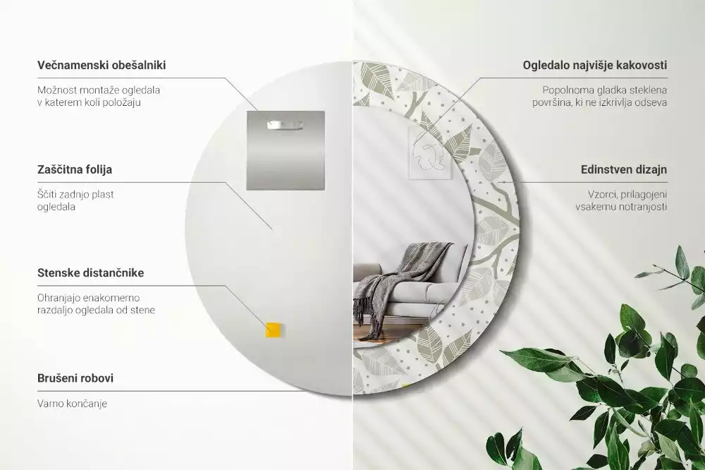 Espelho decorativo redondo Pássaros amarelos nos galhos