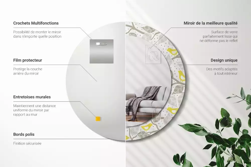 Espelho decorativo redondo Pássaros amarelos nos galhos