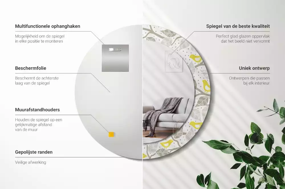 Espelho decorativo redondo Pássaros amarelos nos galhos