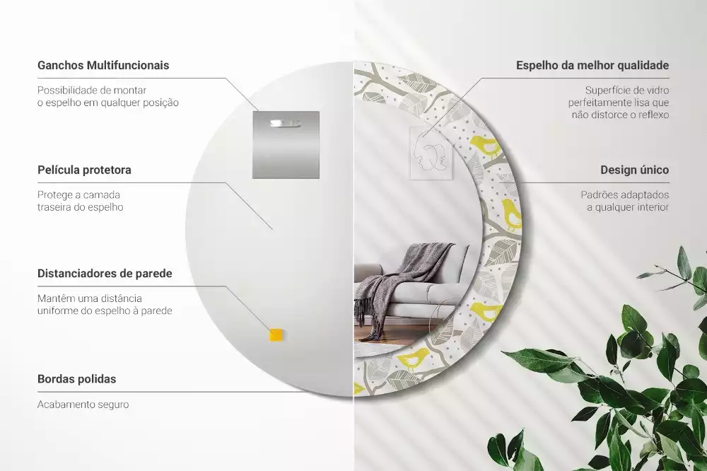 Espelho decorativo redondo Pássaros amarelos nos galhos