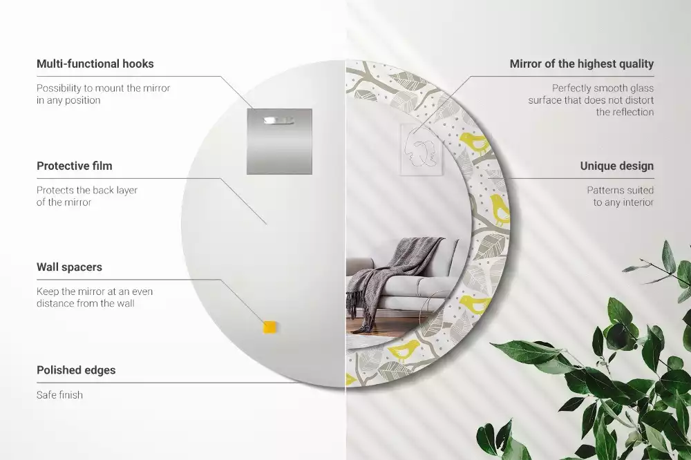 Espelho decorativo redondo Pássaros amarelos nos galhos