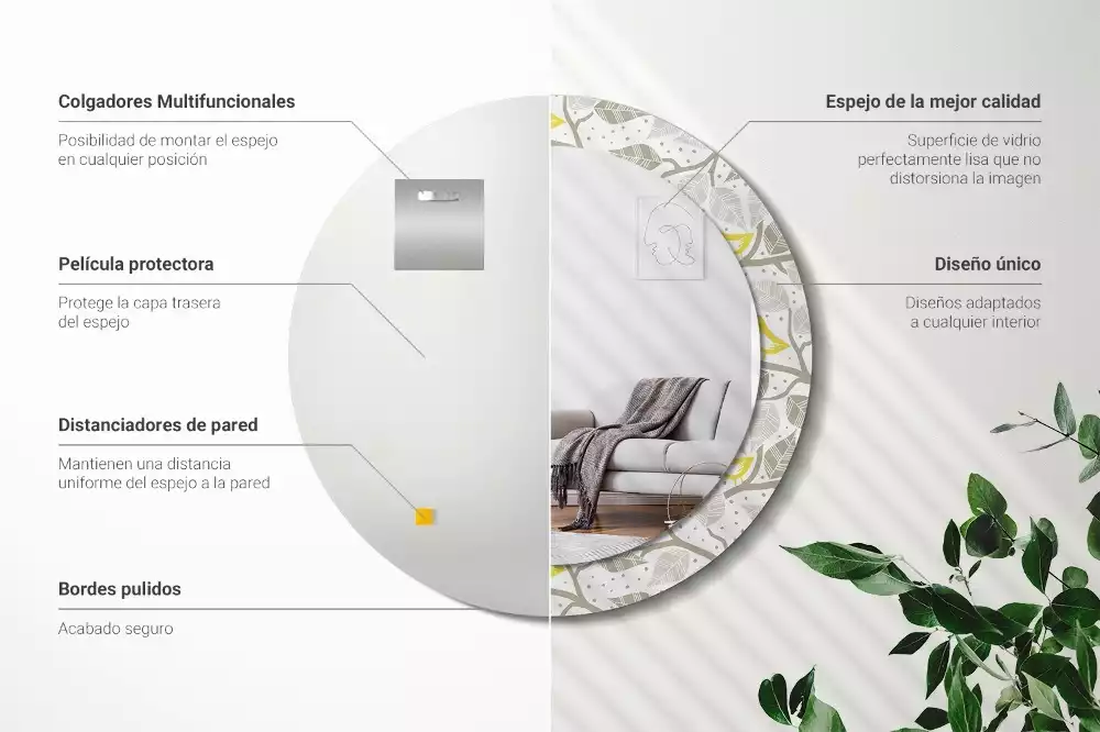 Espelho decorativo redondo Pássaros amarelos nos galhos