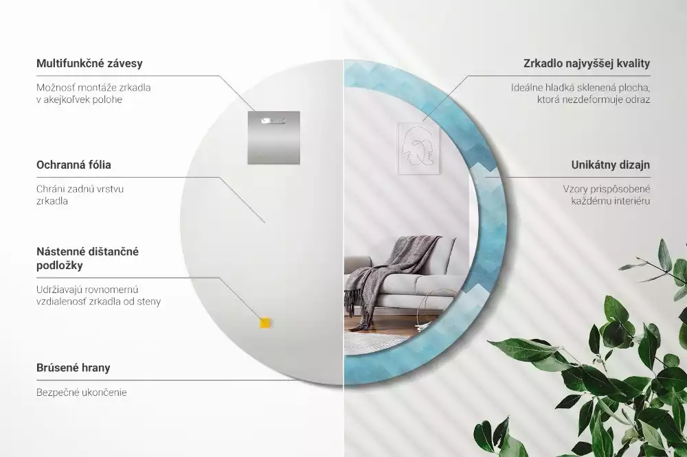 Espelho decorativo redondo Chevron azul