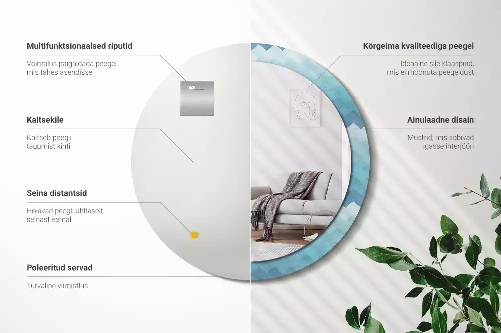 Espelho decorativo redondo Chevron azul