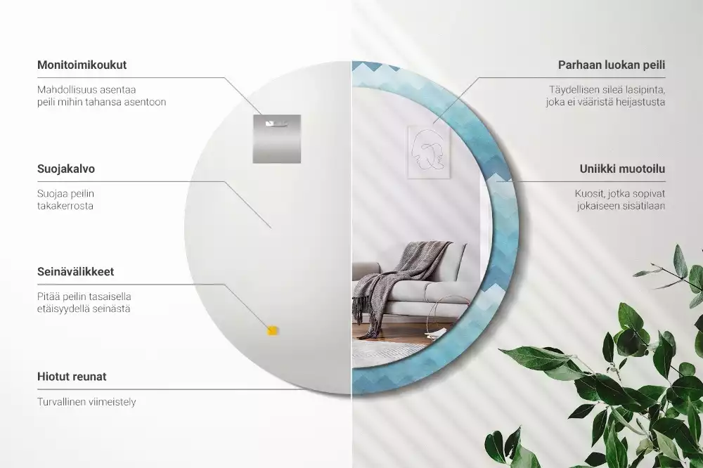 Espelho decorativo redondo Chevron azul