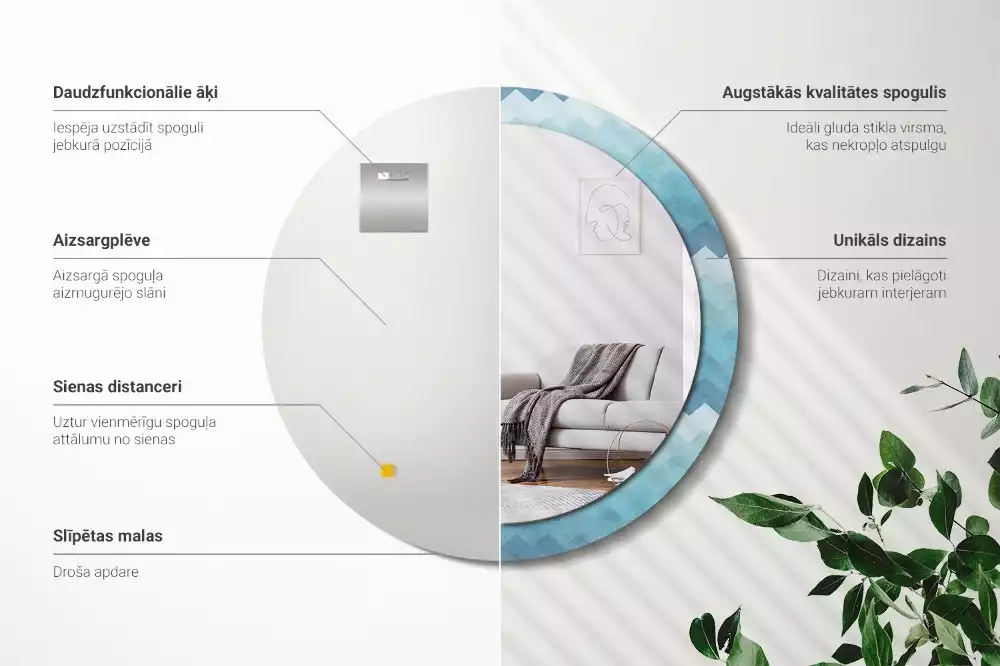 Espelho decorativo redondo Chevron azul