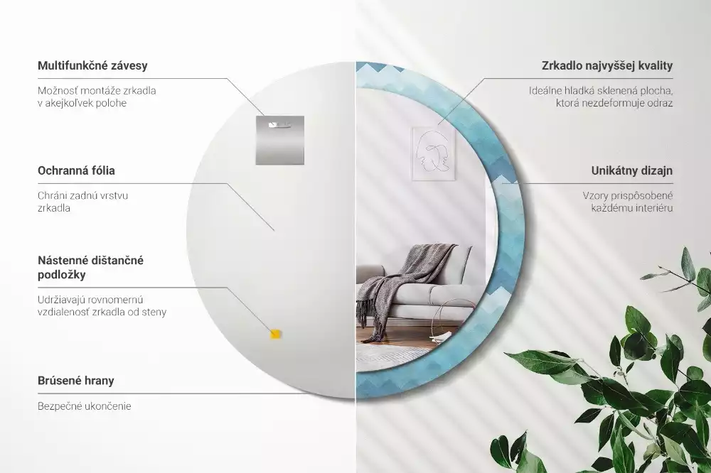 Espelho decorativo redondo Chevron azul