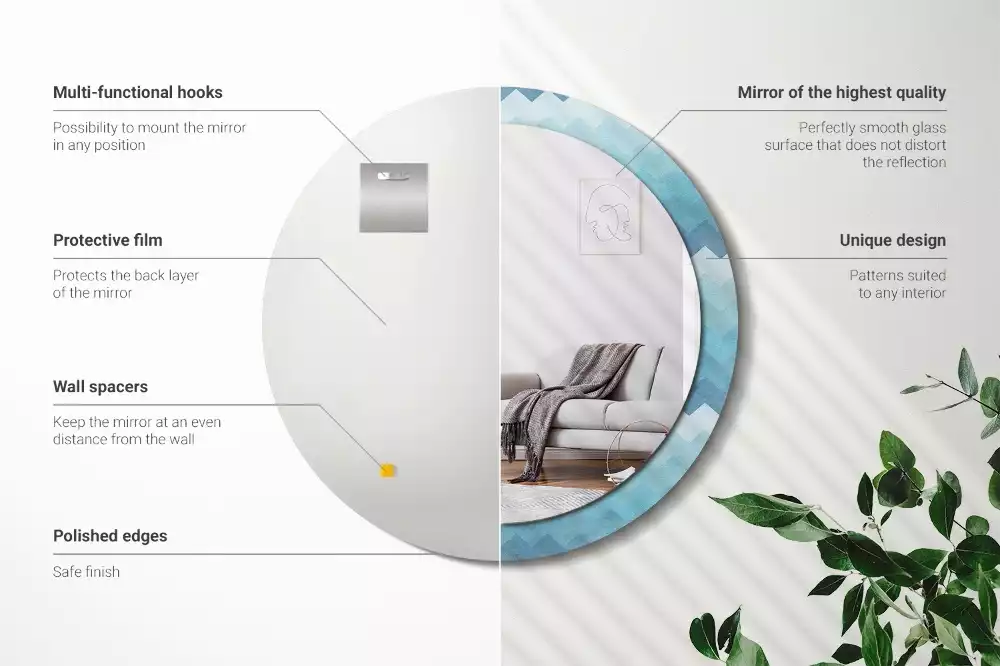 Espelho decorativo redondo Chevron azul