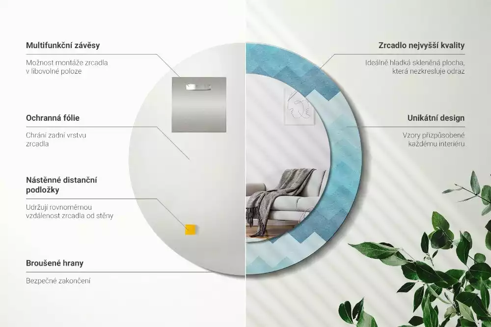 Espelho decorativo redondo Chevron azul