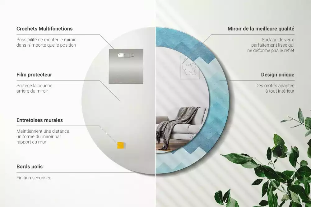 Espelho decorativo redondo Chevron azul