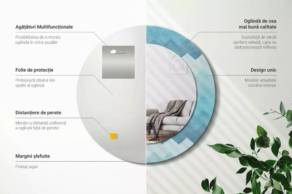 Espelho decorativo redondo Chevron azul