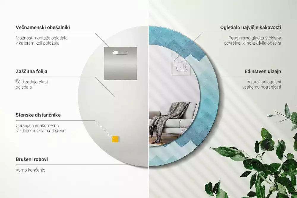 Espelho decorativo redondo Chevron azul