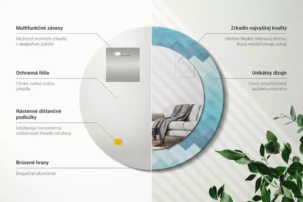 Espelho decorativo redondo Chevron azul