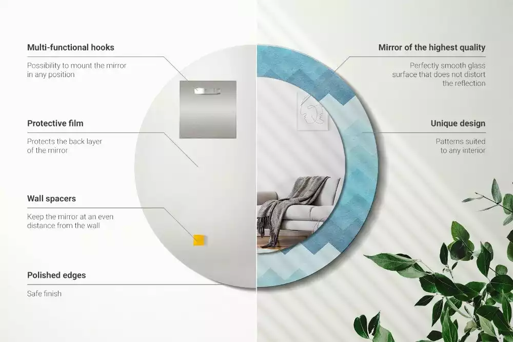 Espelho decorativo redondo Chevron azul