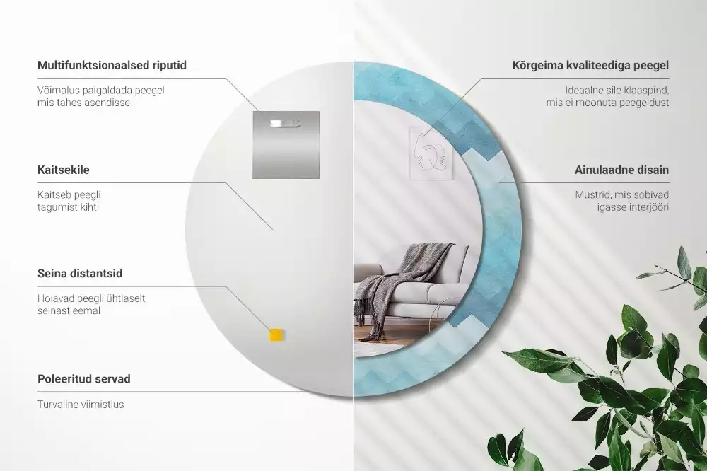 Espelho decorativo redondo Chevron azul