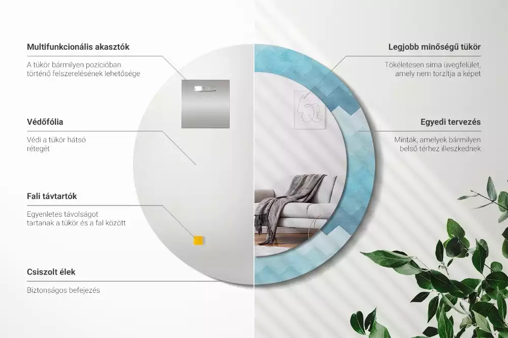 Espelho decorativo redondo Chevron azul