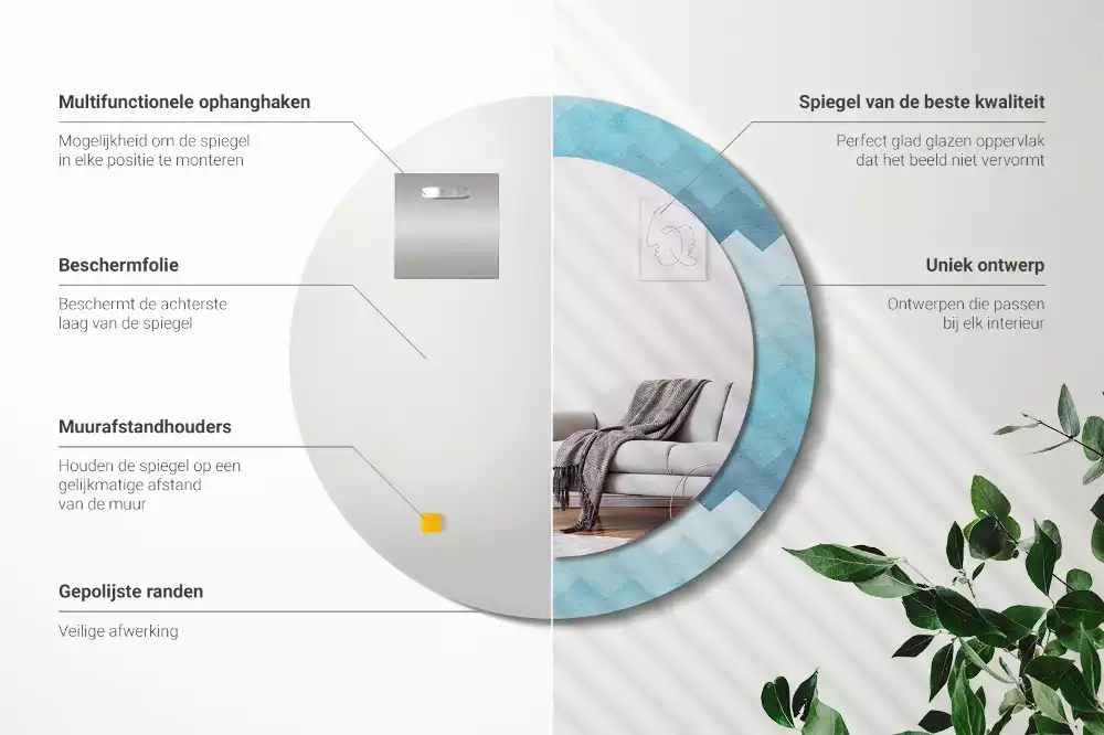 Espelho decorativo redondo Chevron azul