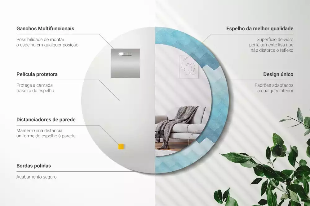 Espelho decorativo redondo Chevron azul