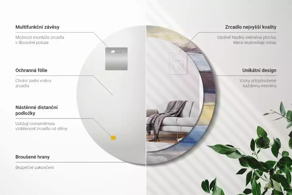 Espelho redondo decorativo Pintura abstrata