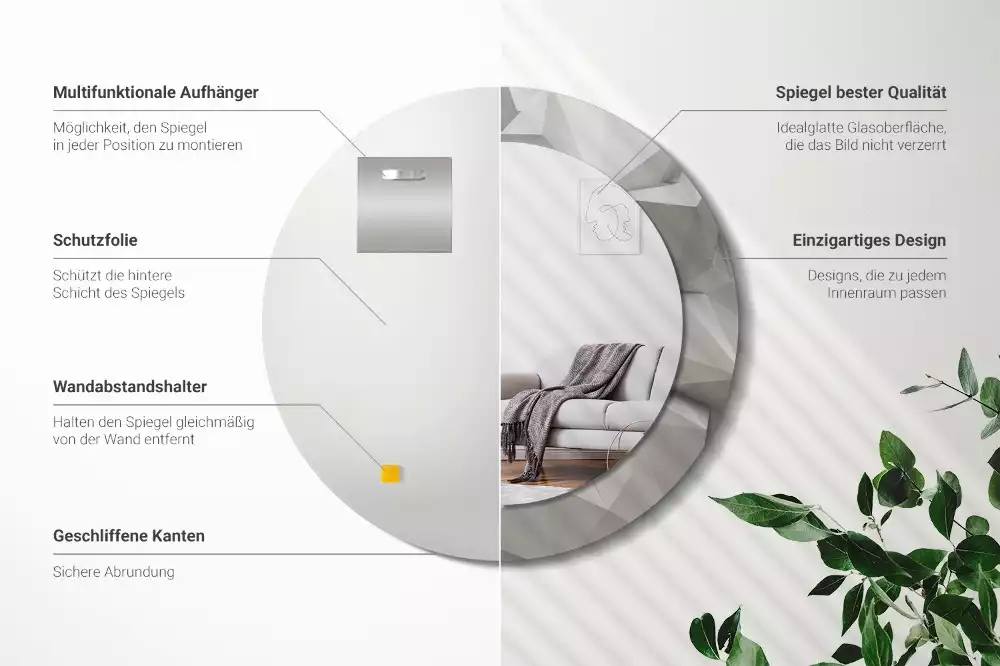 Espelho redondo decorativo Cristal branco abstrato