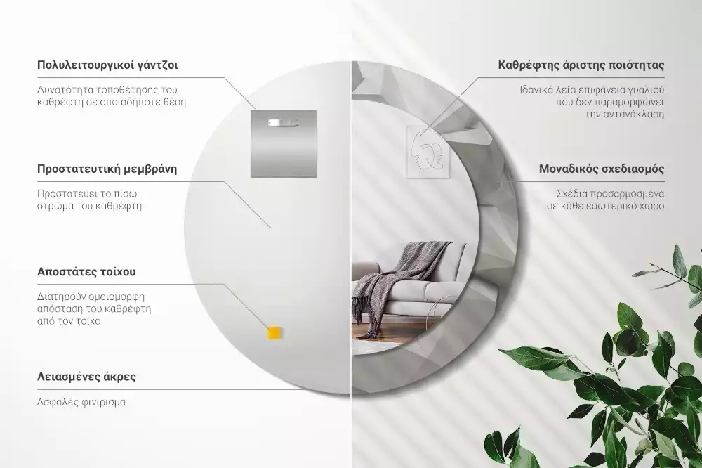 Espelho redondo decorativo Cristal branco abstrato