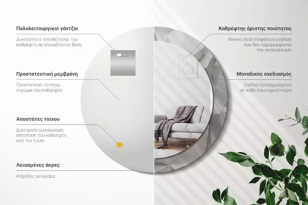 Espelho redondo decorativo Cristal branco abstrato