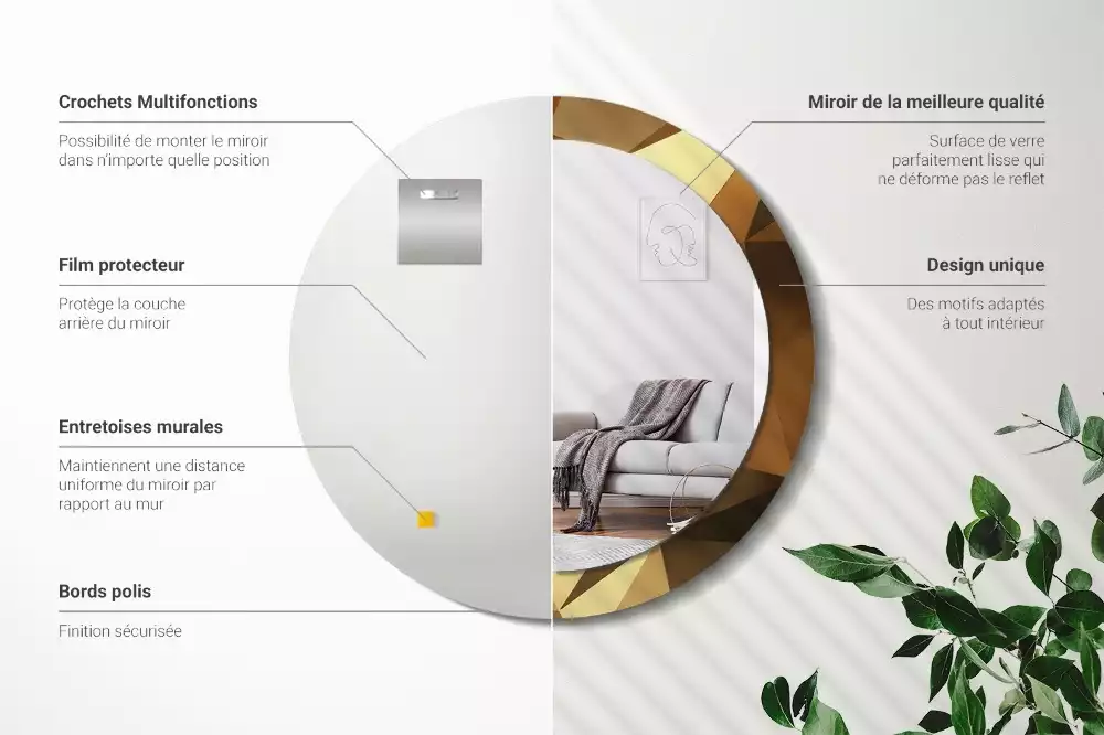 Espelho decorativo redondo Padrão geométrico