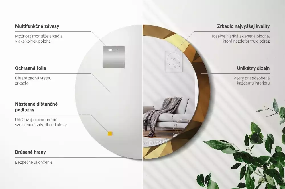 Espelho decorativo redondo Padrão geométrico