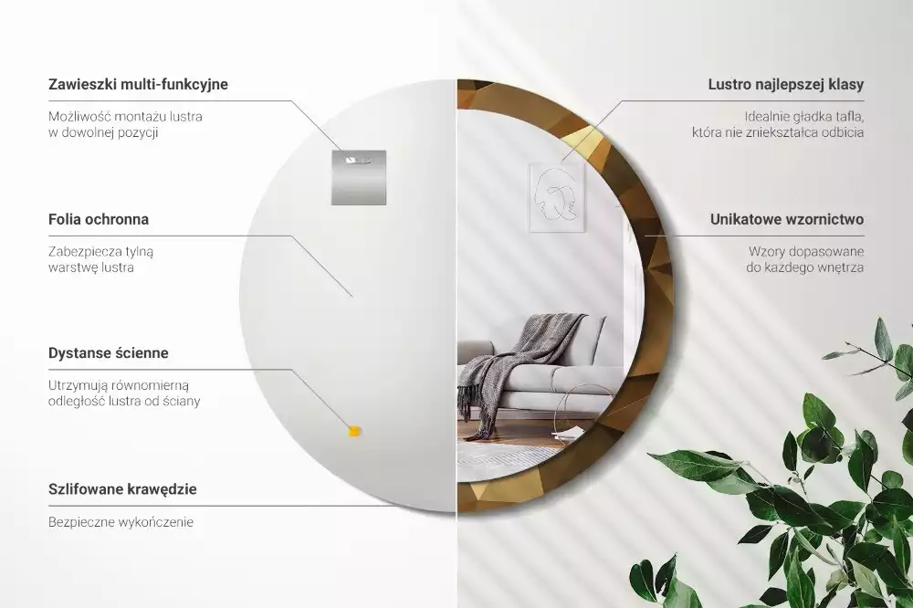 Espelho decorativo redondo Padrão geométrico