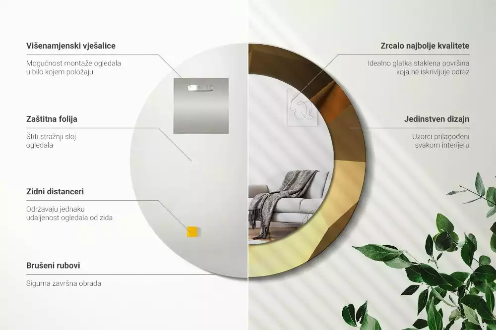 Espelho decorativo redondo Padrão geométrico