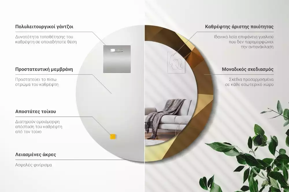 Espelho decorativo redondo Padrão geométrico